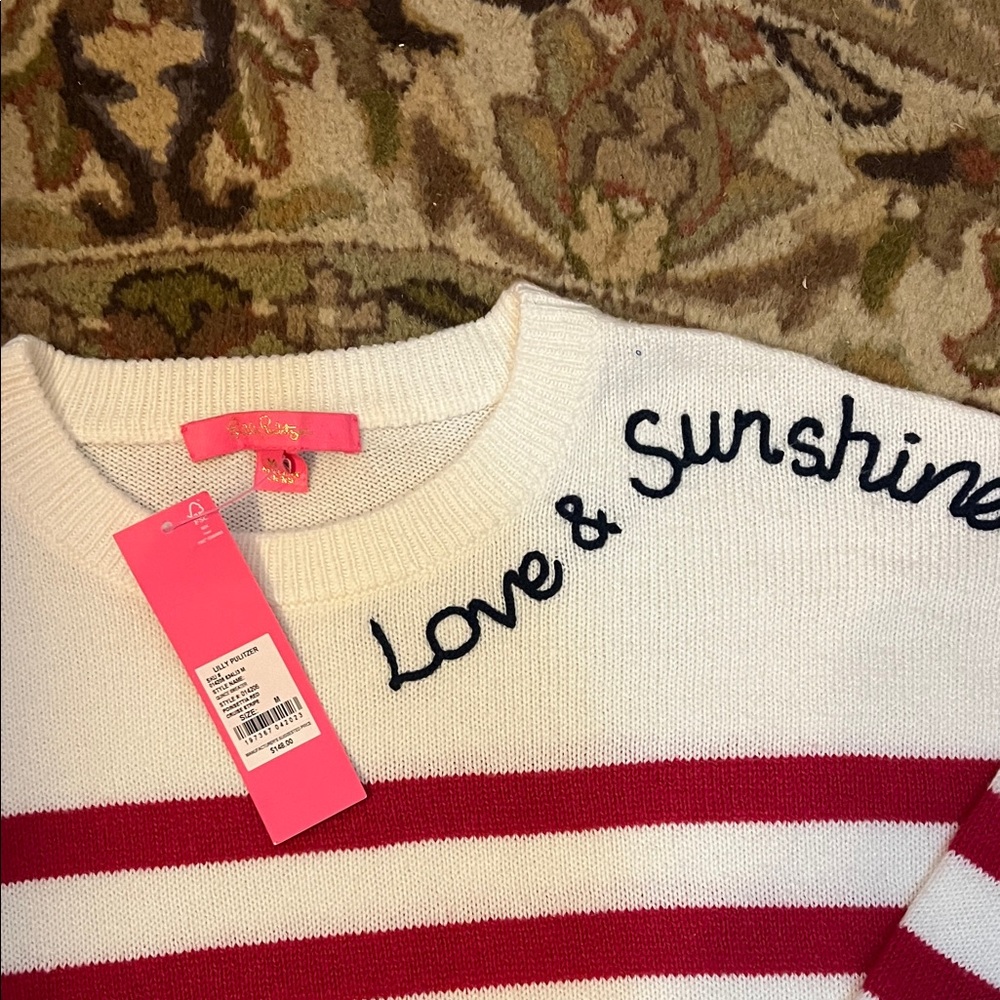 Lilly Pulitzer Raspberry and White Striped Sweater - Picture 2 of 5